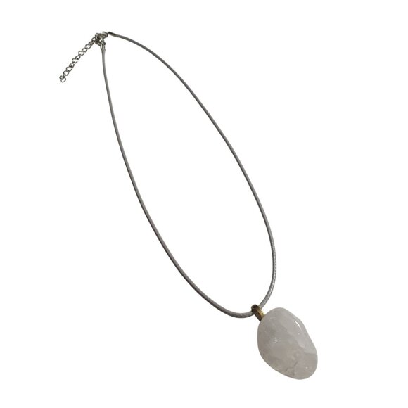 Clear Quartz Pendant Necklace Grey Cord Adjustable Chain Natural Healing Gift - Picture 3 of 5